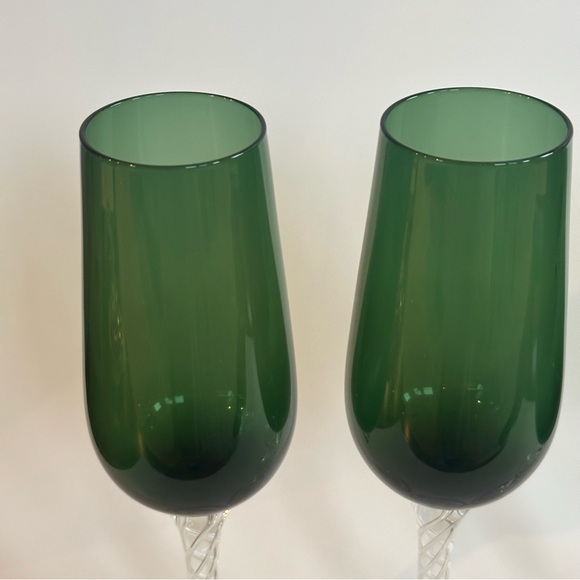 Vintage Artland GREEN BRAID, Set of 3 Fluted Champagne Glasses, 10” Handblown - Picture 3 of 8